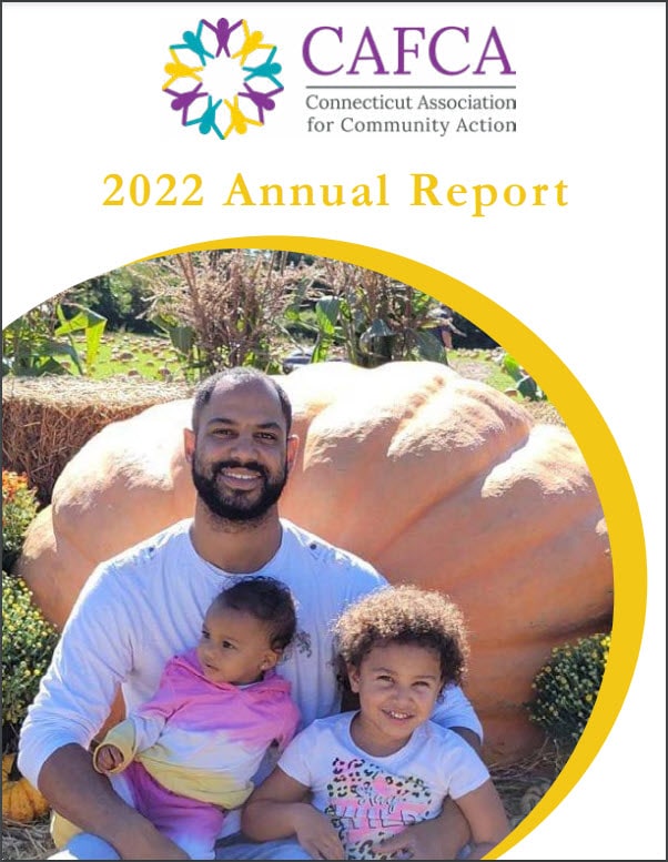 2022 Annual Report Cover featuring man and his two children smiling in front of large pumpkin